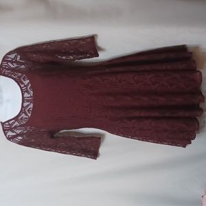 BeBop Burgundy Fit & Flare Lace Dress. Size S.